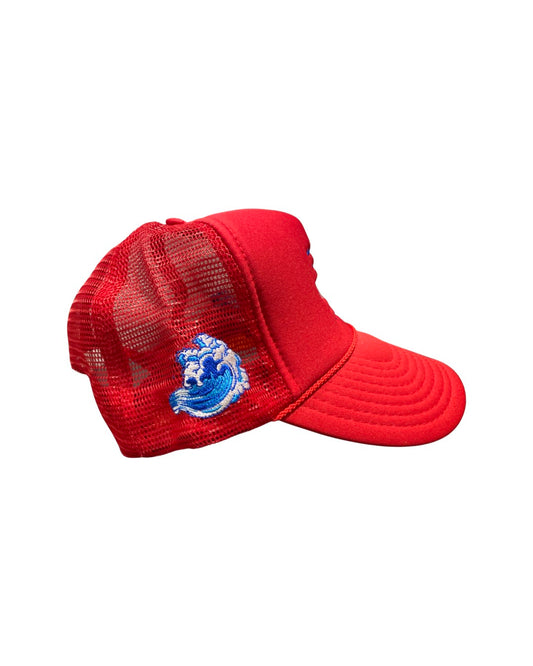 MPR CLOTHING RED RIDE THE WAVE TRUCKER HAT