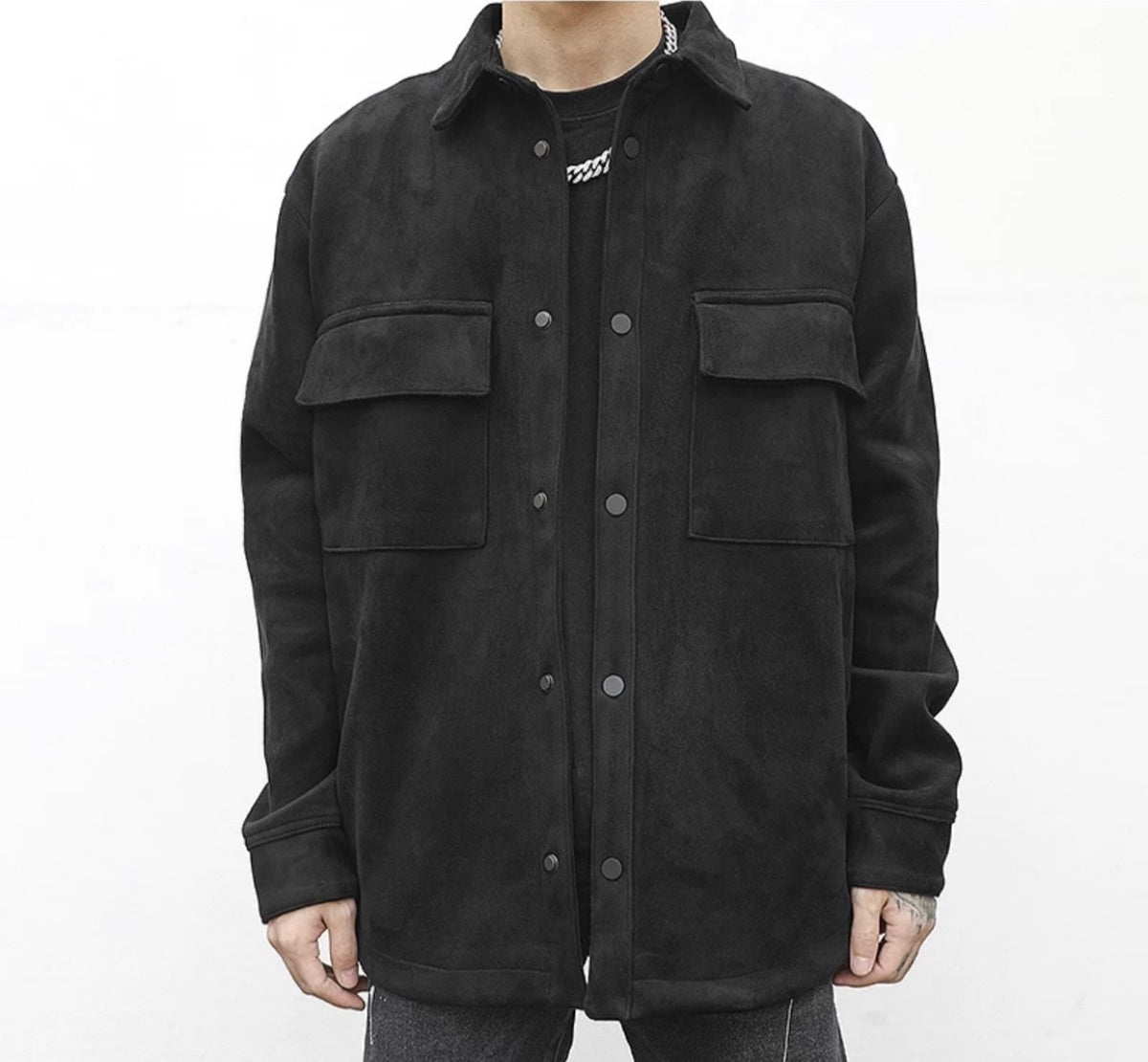 M.P.R Clothing co Black Oversized Suede Shirt